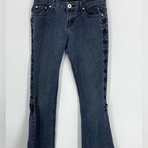 Blue pointe Jeans with Lace-Up Detailing on Legs sz 9 y2k flare leg